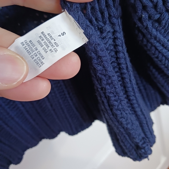 Aerie Blue open weave Cardigan oversized small coastal grandma - Picture 6 of 9